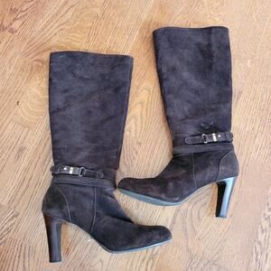 Chocolate Brown Suede Leather Heeled Boots Sz 9.5